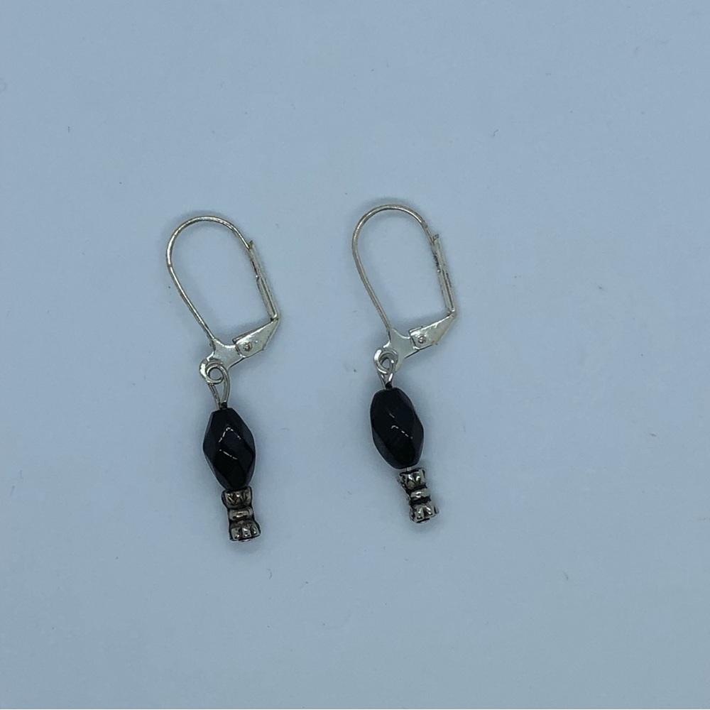 Silver Tone & Black Beaded  Dangle Earrings ( 3 for $15 )
